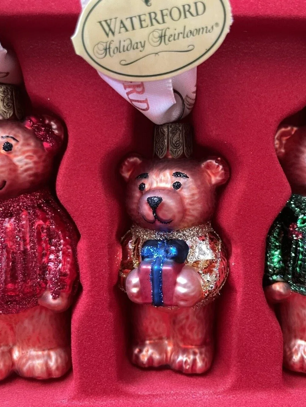 Waterford Holiday Heirlooms Set of 3 Teddy Bear Christmas Ornaments New Box